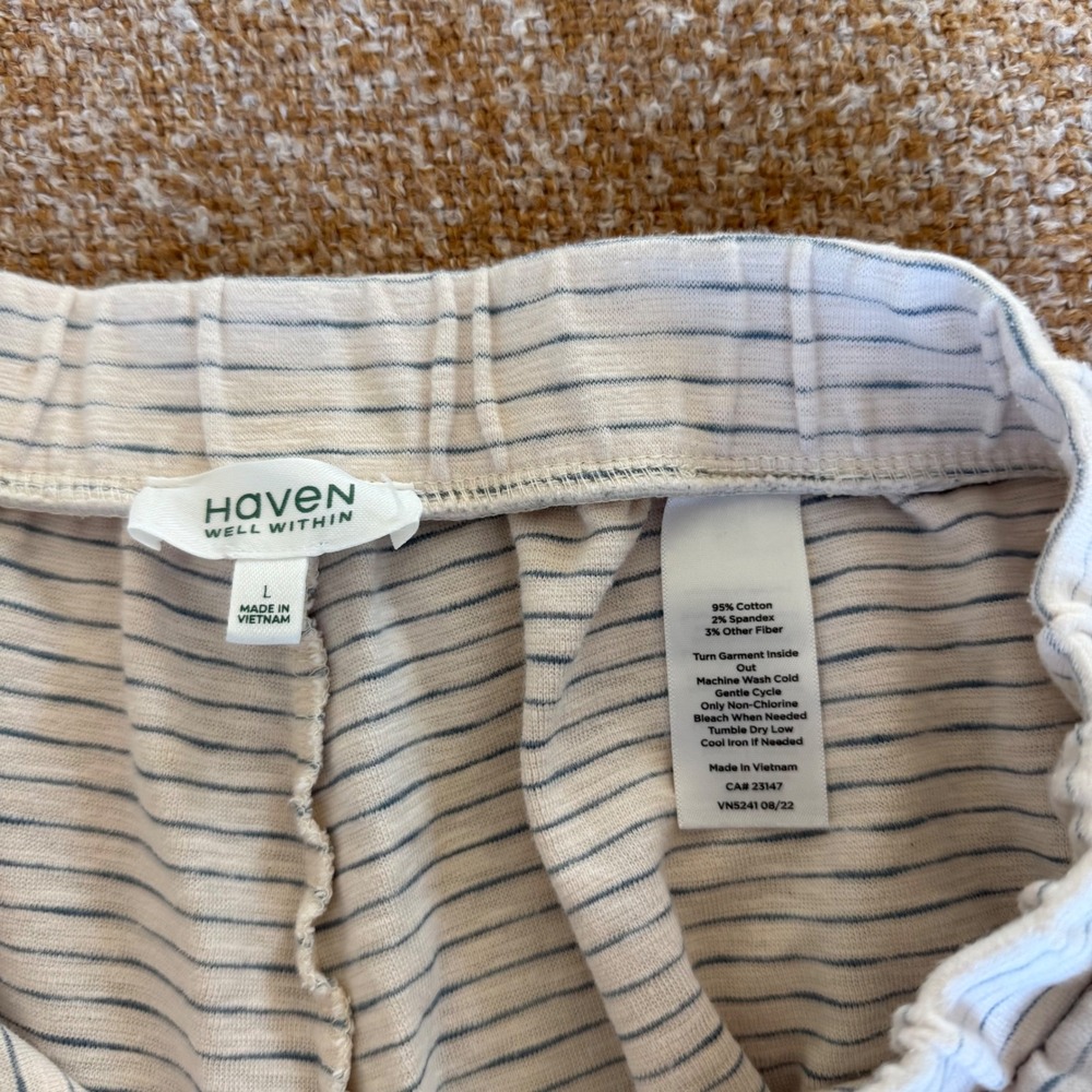Haven Well Within Womens Large Striped Wide Leg Crop Pants Cream Navy Lounge - Picture 5 of 9